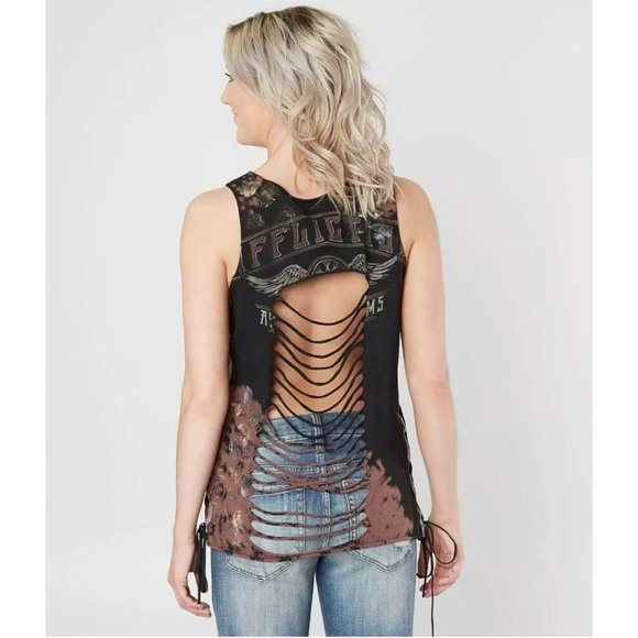 Affliction Tops - AFFLICTION Women's Tank Top FULL MOON REE Tee Bike
